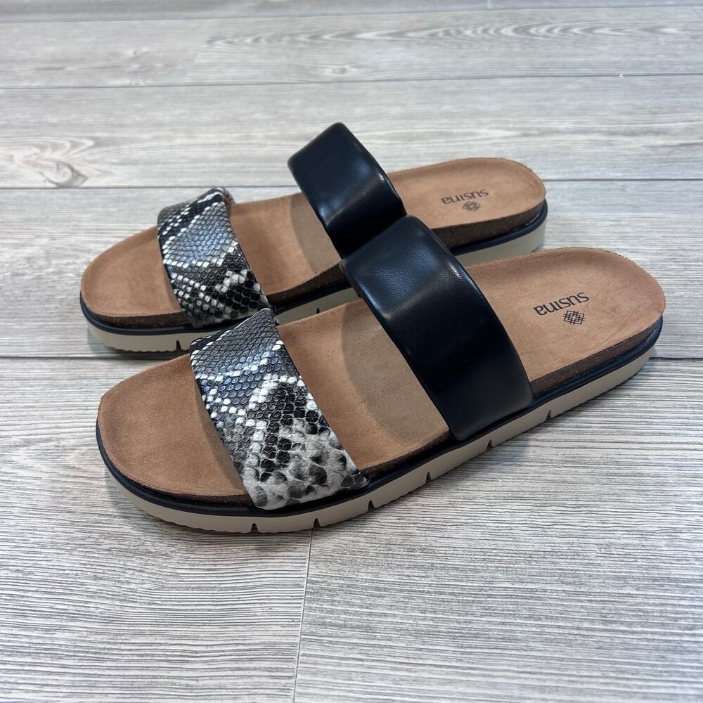 Susina Luisa-PU Snakeskin Slip-On Sandals Black 9 NWT